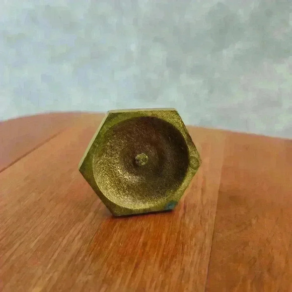 Brass Candle Holder Vintage 2.5"x1.75" Mini Hexagon Base EUC - Picture 3 of 6